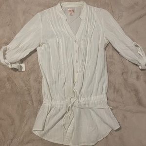 Cotton Blouse Button Up w/ Cinch Tied Waist